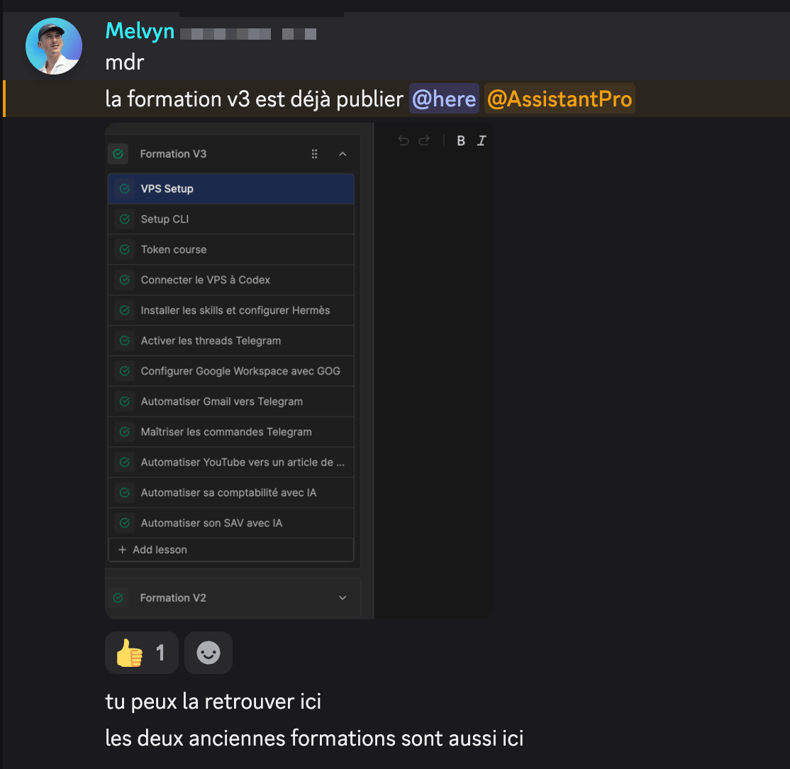 Mises à jour de la formation